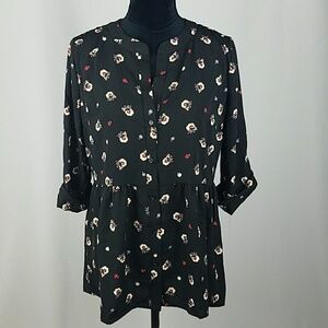 Jessy B. women L black‎ button down 3/4 tab sleeve